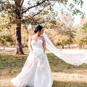 David’s Bridal fully altered wedding dress, crinoline and vail